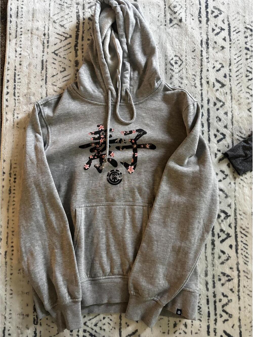 Element Gray Hoodie with Cherry Blossom Design, Size Small